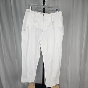 Noracora White Cotton Pants w Belt Size L NWT Y2K Resortcore Textured